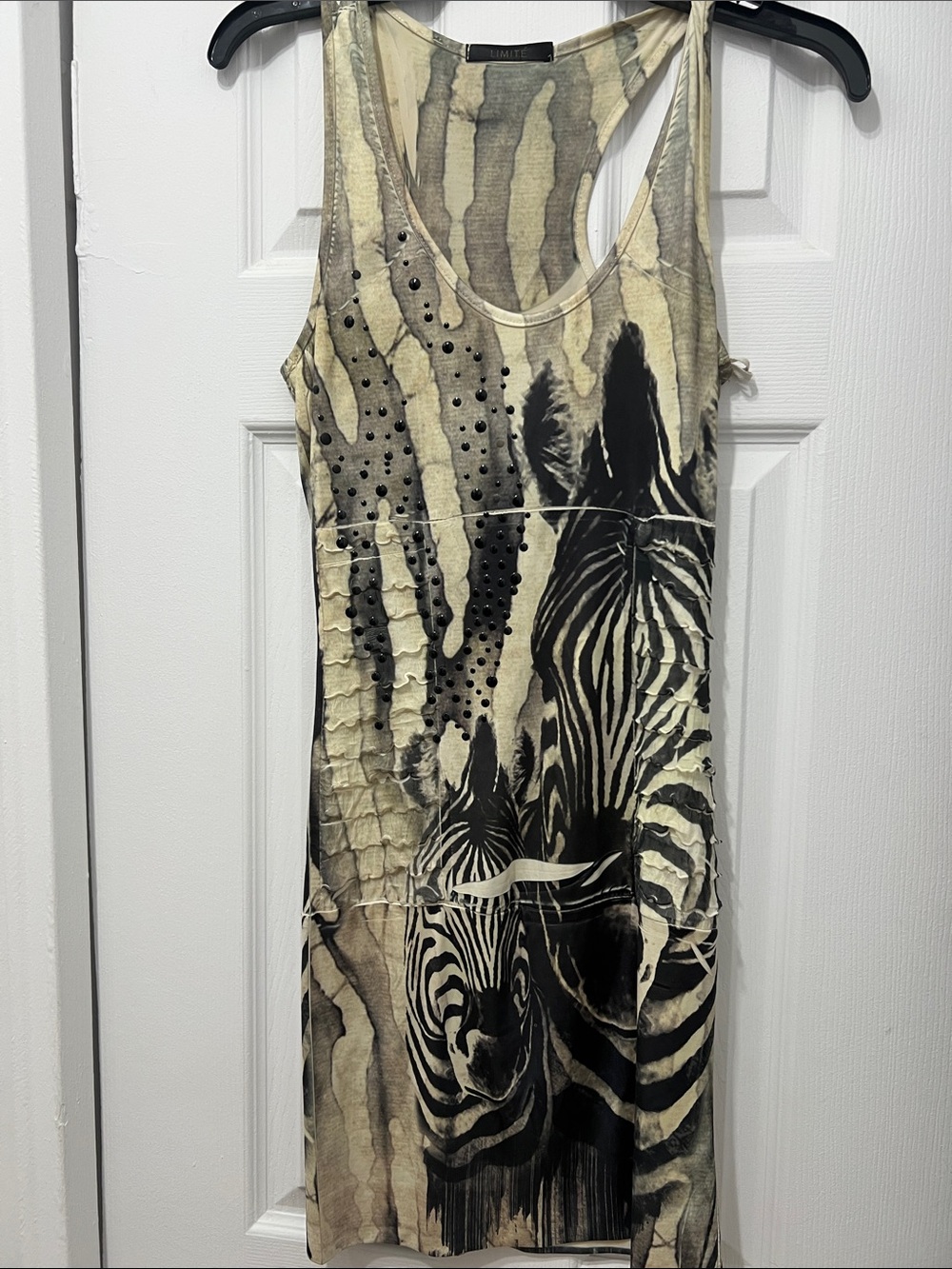 Zebra Print Racerback Tank Dress - Neutral Animal Print